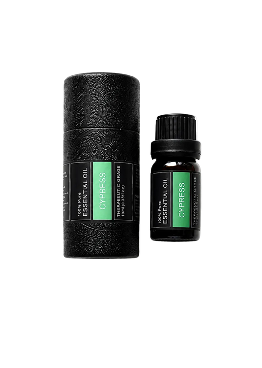 Two essential oil bottles labeled 'Cypress' on a transparent background