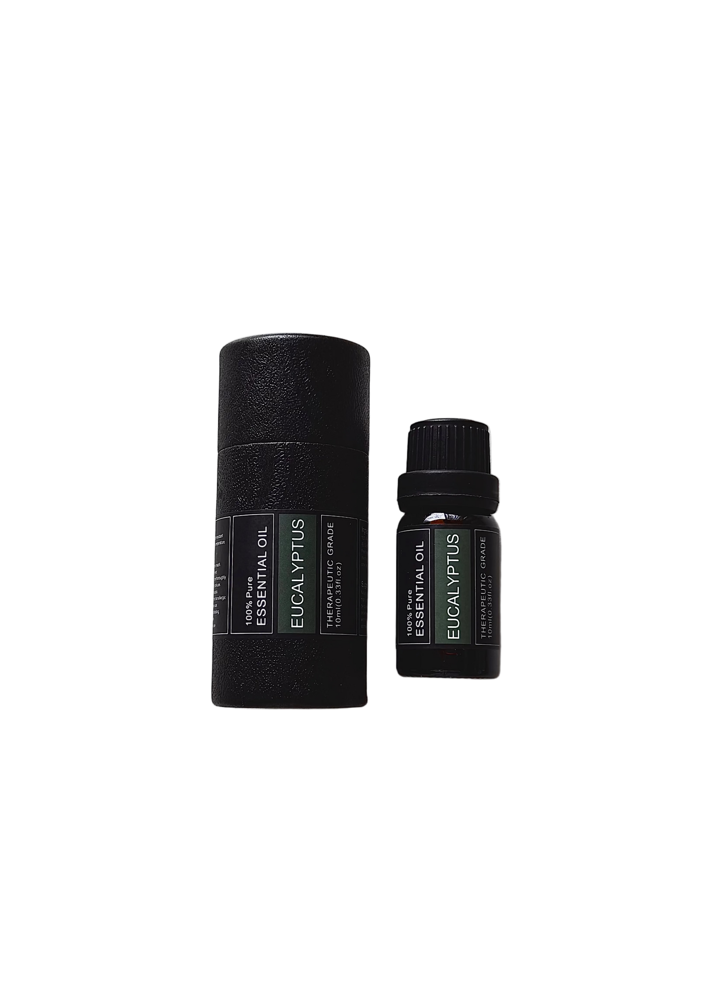 'Eucalyptus' essential oil bottle and packaging on a transparent background