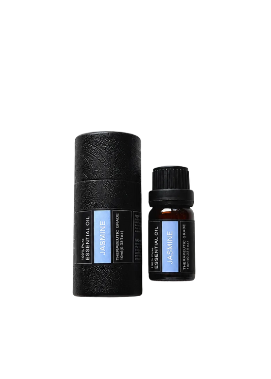 ‘Jasmine' essential oil bottle and packaging on a transparent background